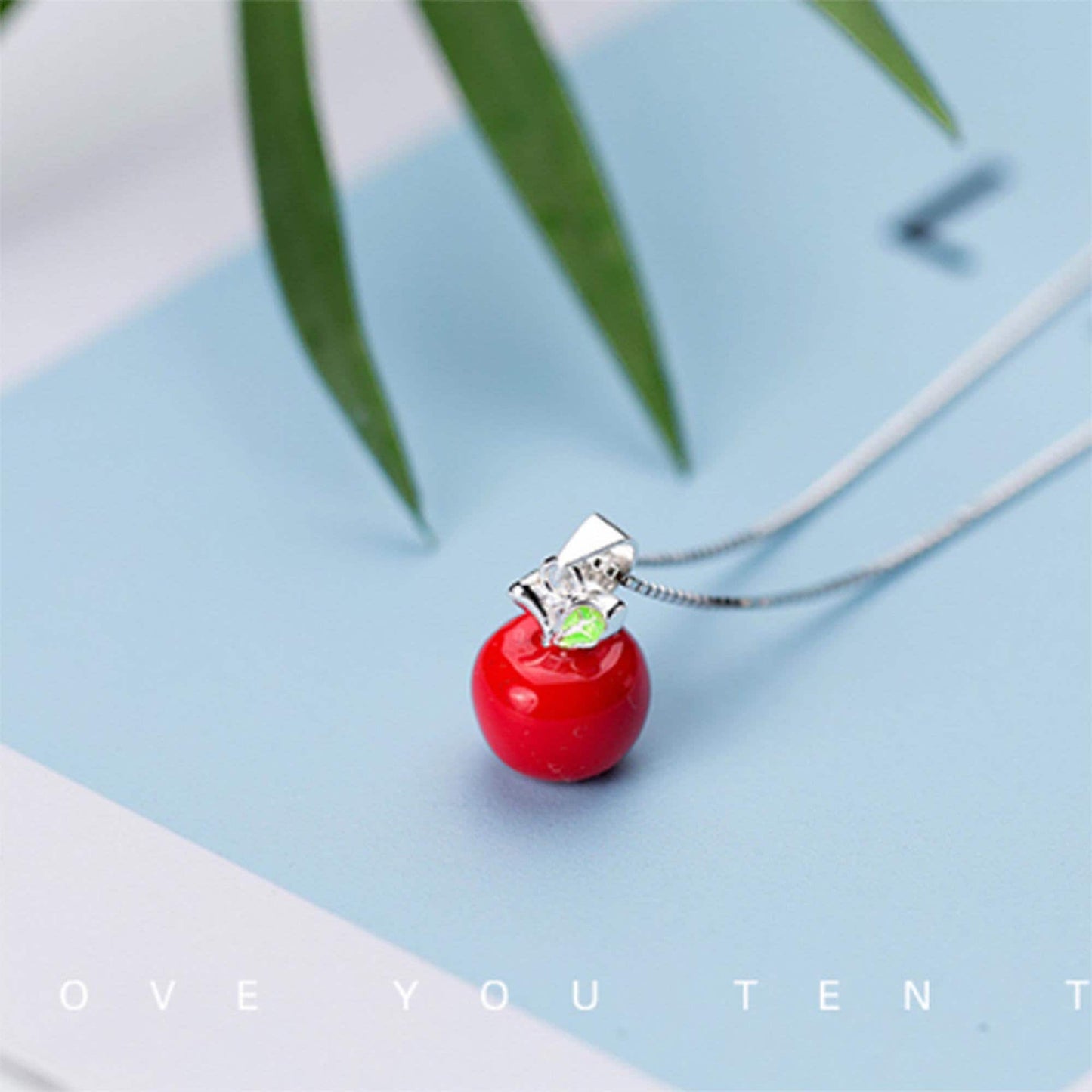 925 Sterling silver red apple fruit earrings necklace silver apple enamel stud earrings green leaf forbidden fruit