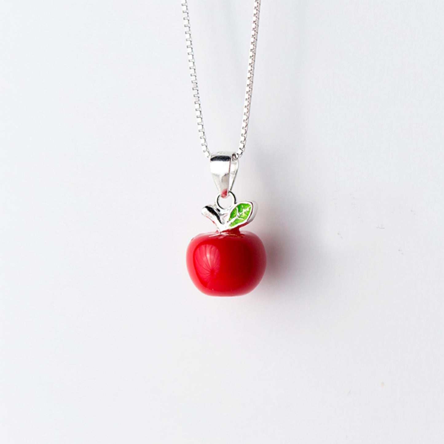 925 Sterling silver red apple fruit earrings necklace silver apple enamel stud earrings green leaf forbidden fruit