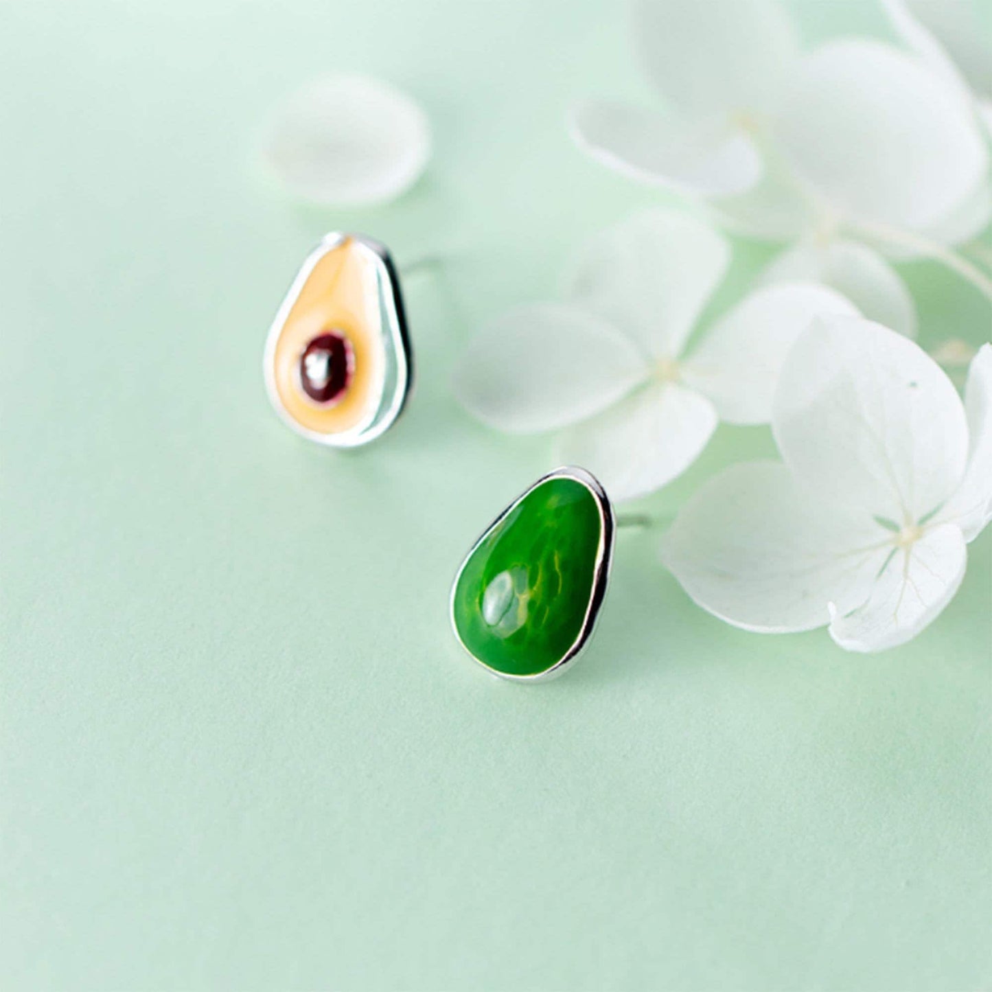 925 Sterling silver avocado fruit enamel studs earrings jewellery exotic fruit earrings