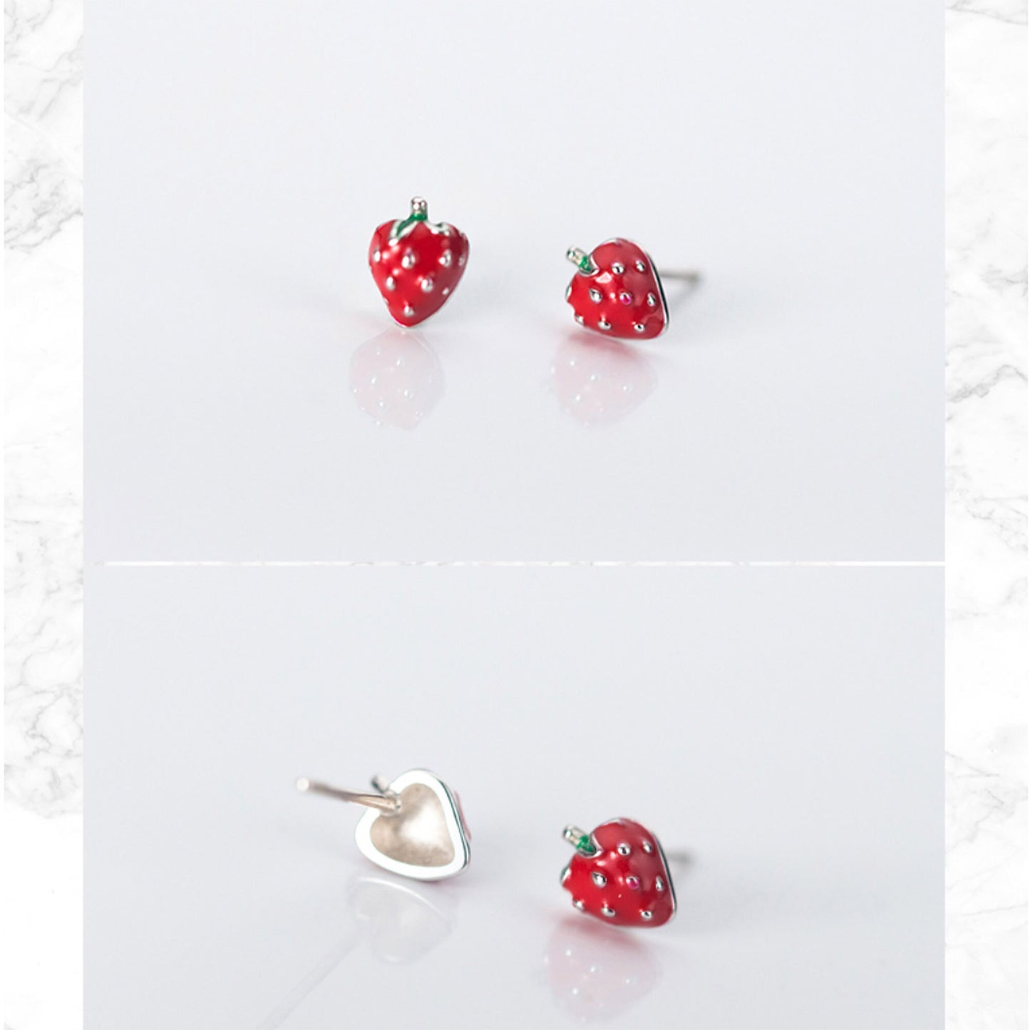 925 Sterling Silver with Enamel Strawberry Earrings