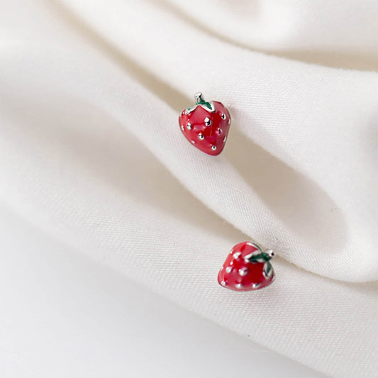 925 Sterling Silver with Enamel Strawberry Earrings