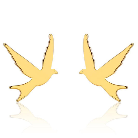 Silver or Gold Plated Swallow Bird Stud Earrings Symbolic Bird love and peace