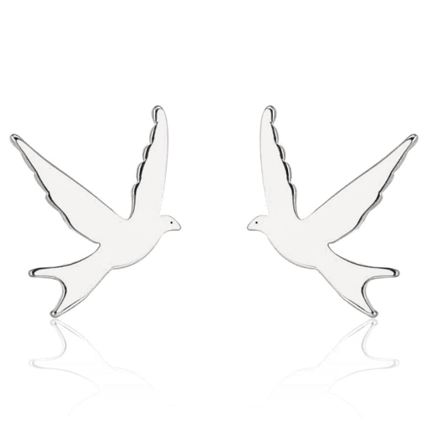 Silver or Gold Plated Swallow Bird Stud Earrings Symbolic Bird love and peace