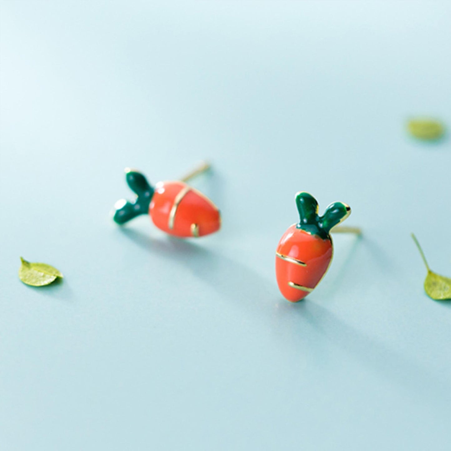 925 Sterling silver crunchy carrot enamel studs earrings orange enamel carrot vegetable studs earrings