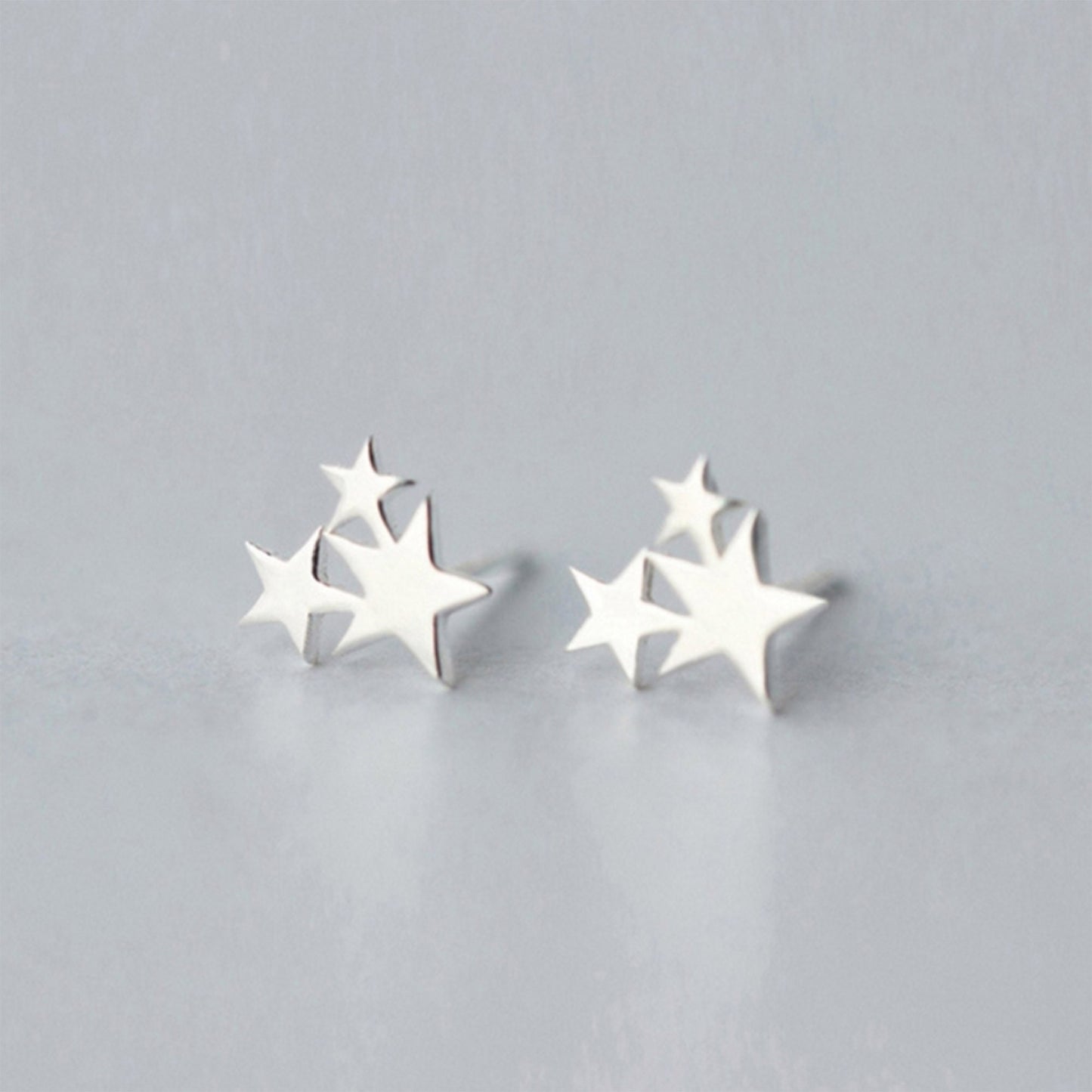 925 Sterling silver star Stars studs earrings midnight stars triple stars