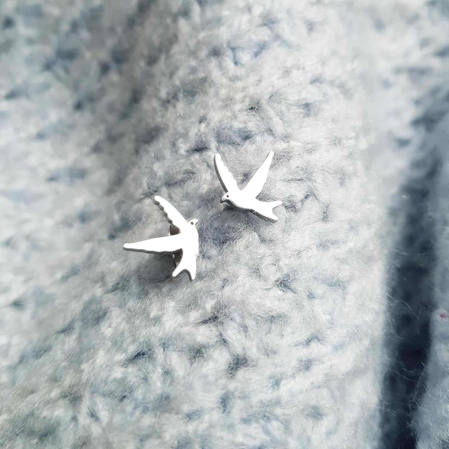 Silver or Gold Plated Swallow Bird Stud Earrings Symbolic Bird love and peace