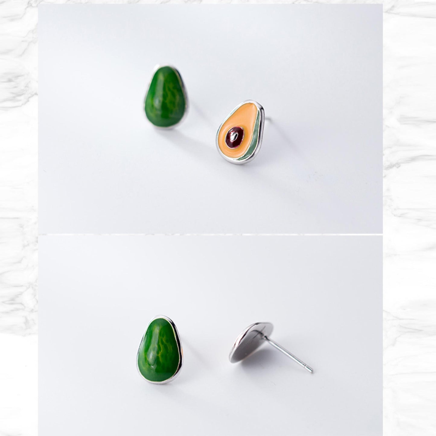 925 Sterling silver avocado fruit enamel studs earrings jewellery exotic fruit earrings