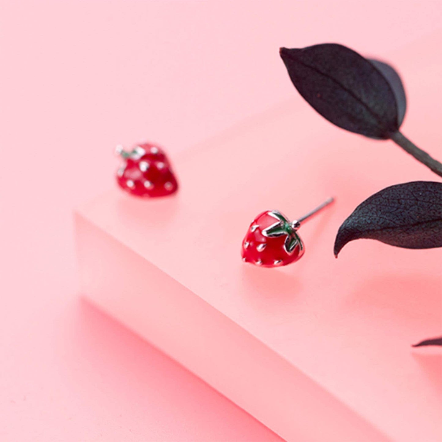 925 Sterling Silver with Enamel Strawberry Earrings