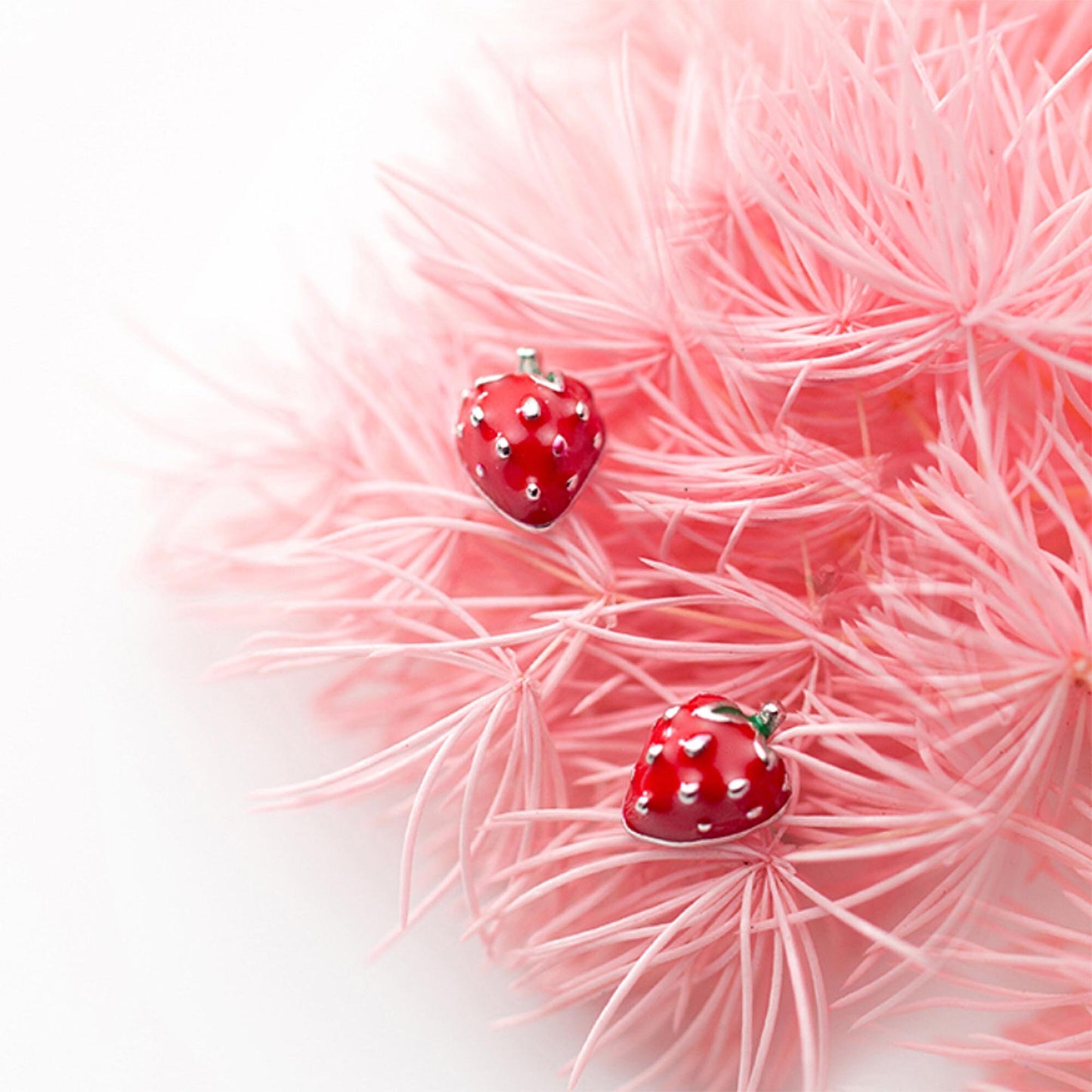 925 Sterling Silver with Enamel Strawberry Earrings