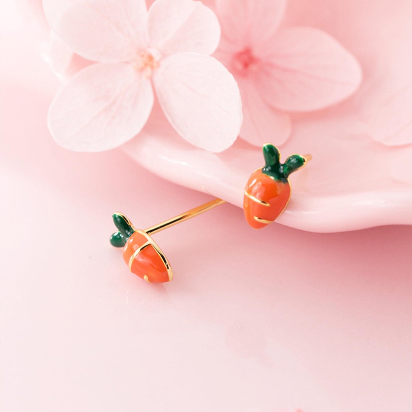 925 Sterling silver crunchy carrot enamel studs earrings orange enamel carrot vegetable studs earrings