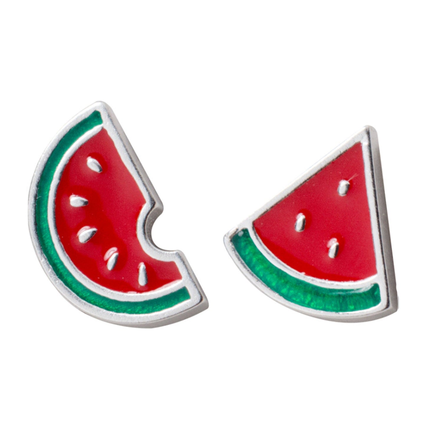 Sterling Silver Mix Match Summer Watermelon Red green fruit Tropical Fruit Studs Earrings