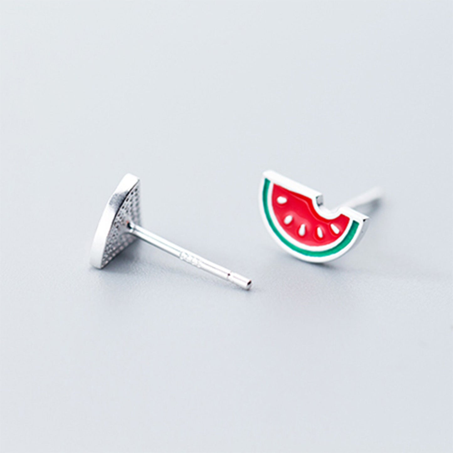 Sterling Silver Mix Match Summer Watermelon Red green fruit Tropical Fruit Studs Earrings