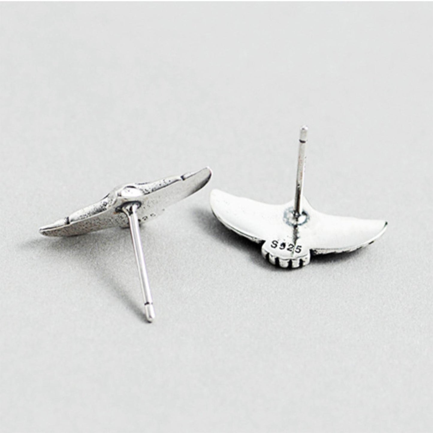 Sterling silver Flying Eagle Studs Earrings with Oxidised details Freedom Feather Bird earrings