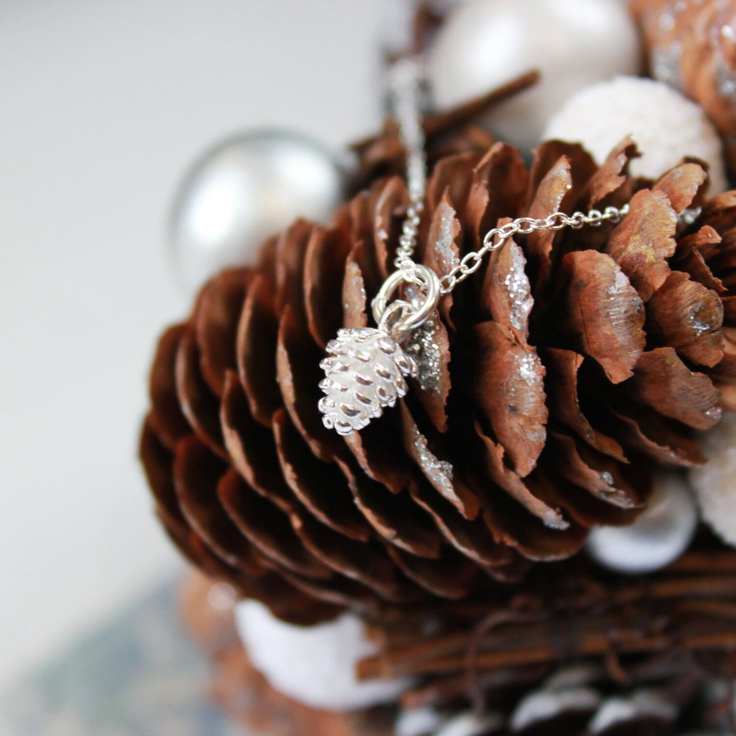 Sterling Silver Acorn Pine Cone Necklace