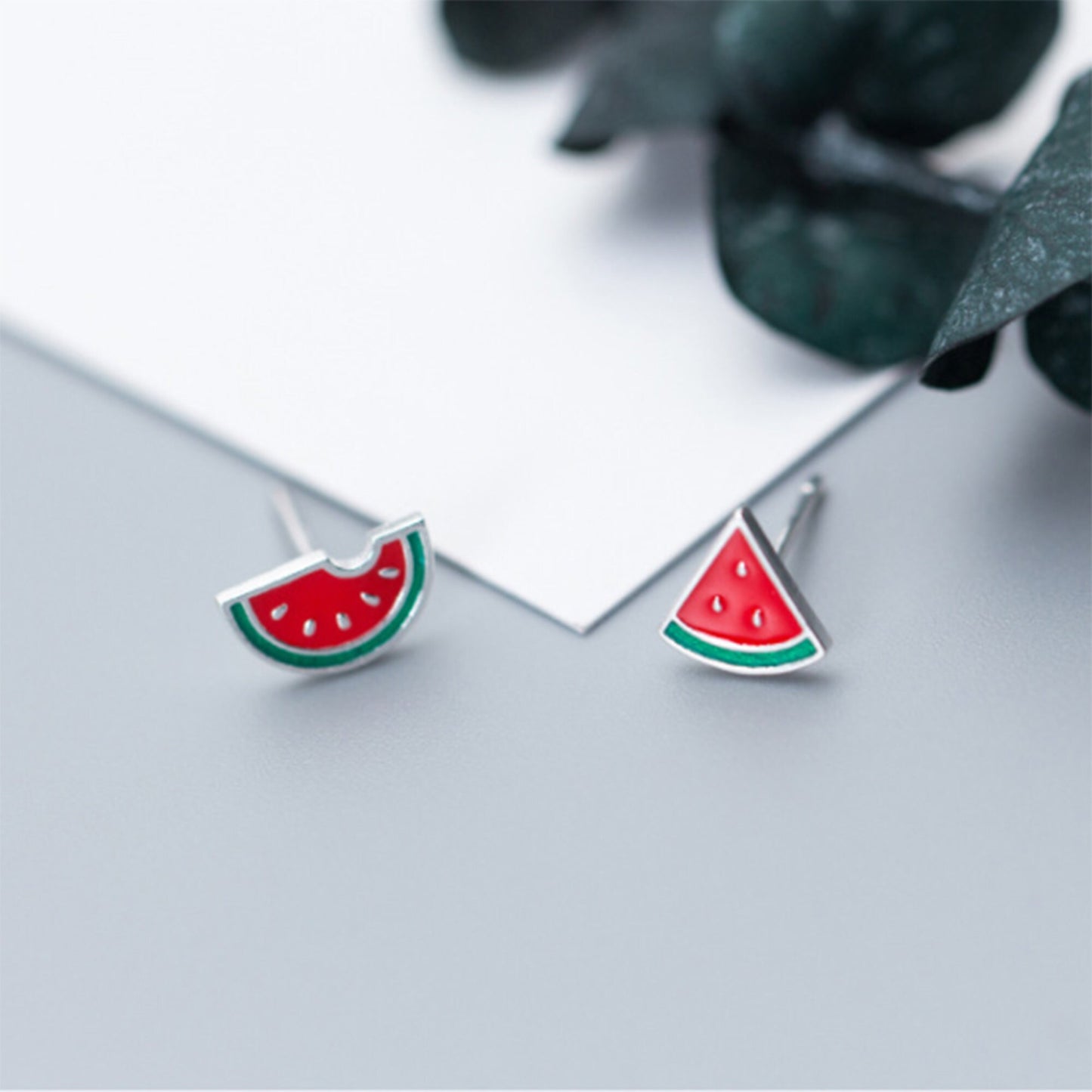 Sterling Silver Mix Match Summer Watermelon Red green fruit Tropical Fruit Studs Earrings