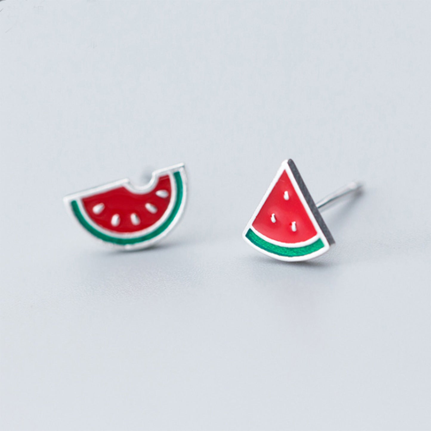 Sterling Silver Mix Match Summer Watermelon Red green fruit Tropical Fruit Studs Earrings