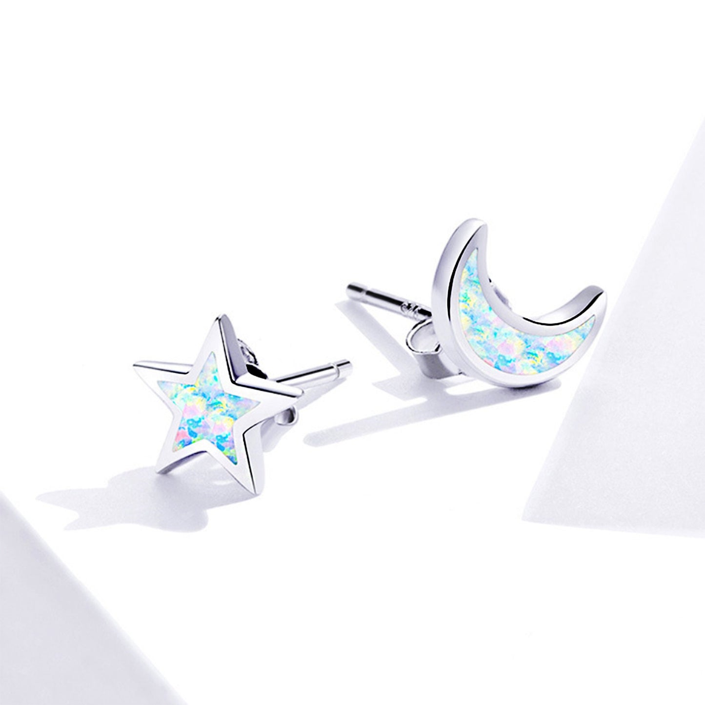 925 Sterling silver opal moon and star studs earrings crescent moon and star earrings Celestial jewellery Spiritual meaningful