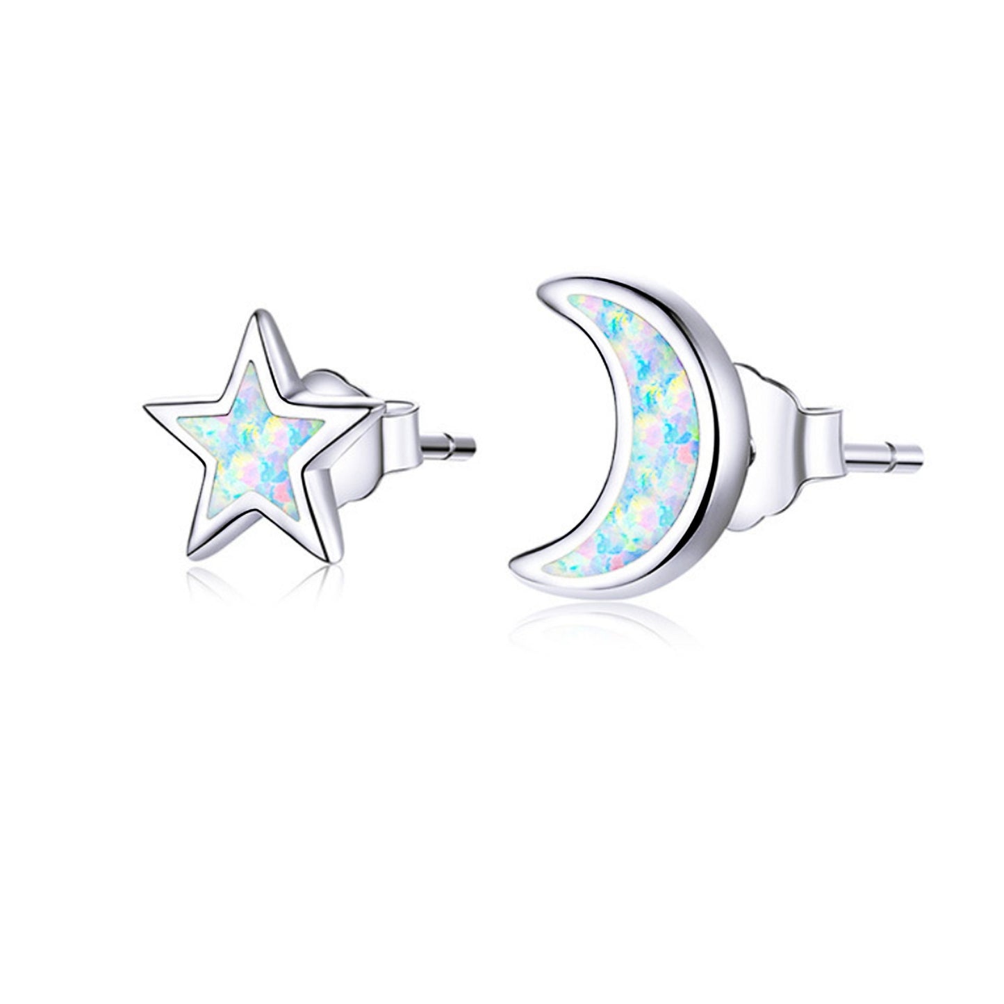 925 Sterling silver opal moon and star studs earrings crescent moon and star earrings Celestial jewellery Spiritual meaningful