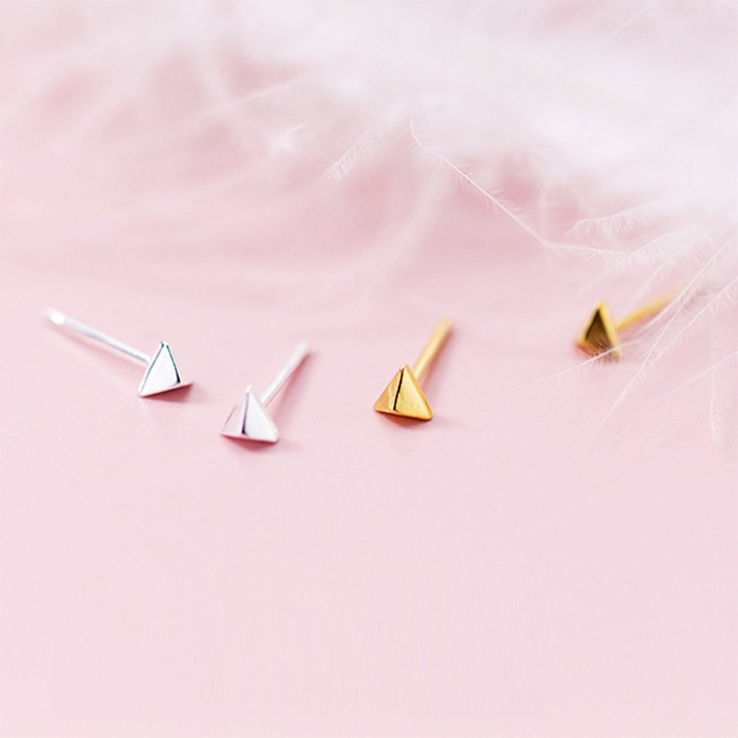 Sterling silver petite tiny butterfly Triangle Geometric studs earrings sleeping in second Gold plated triangle studs earrings