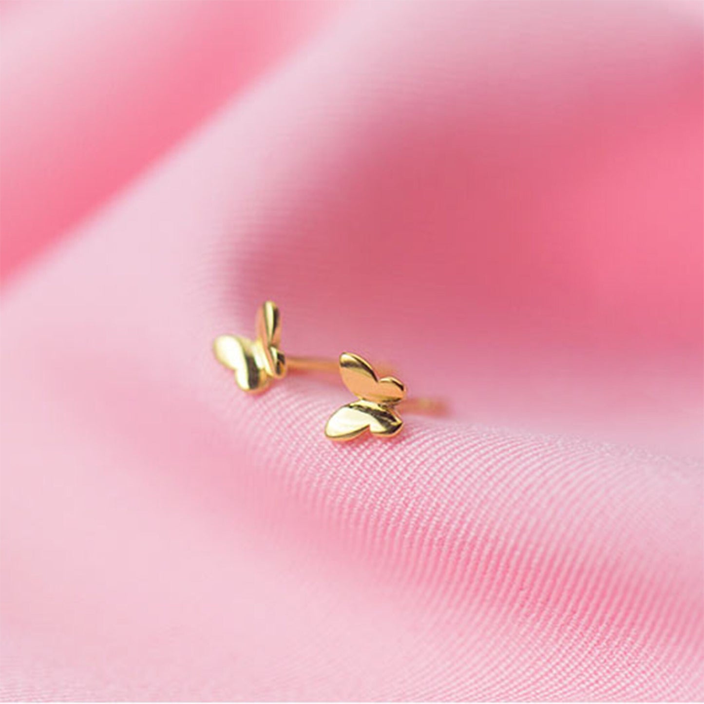 Sterling silver petite tiny butterfly Triangle Geometric studs earrings sleeping in second Gold plated triangle studs earrings