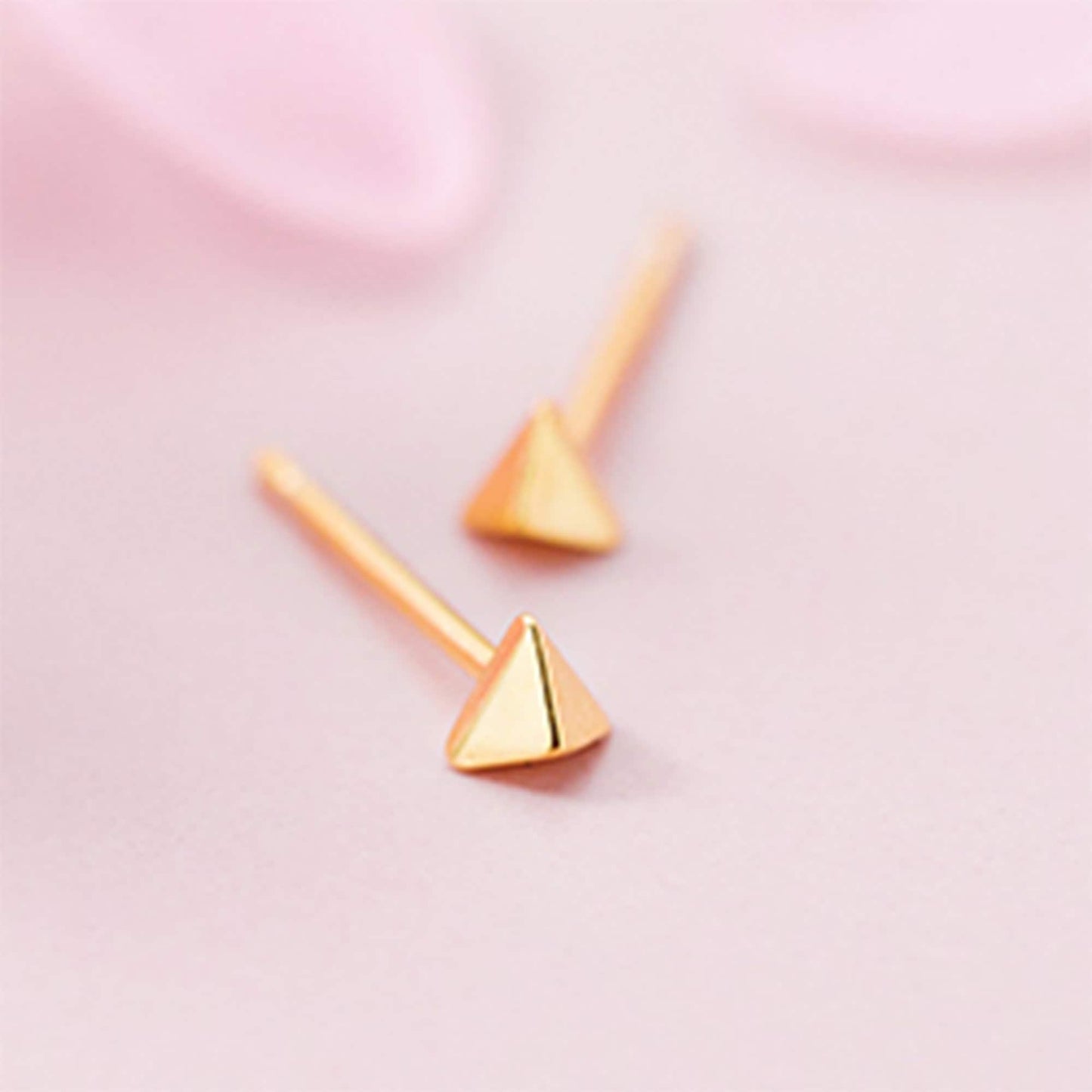 Sterling silver petite tiny butterfly Triangle Geometric studs earrings sleeping in second Gold plated triangle studs earrings