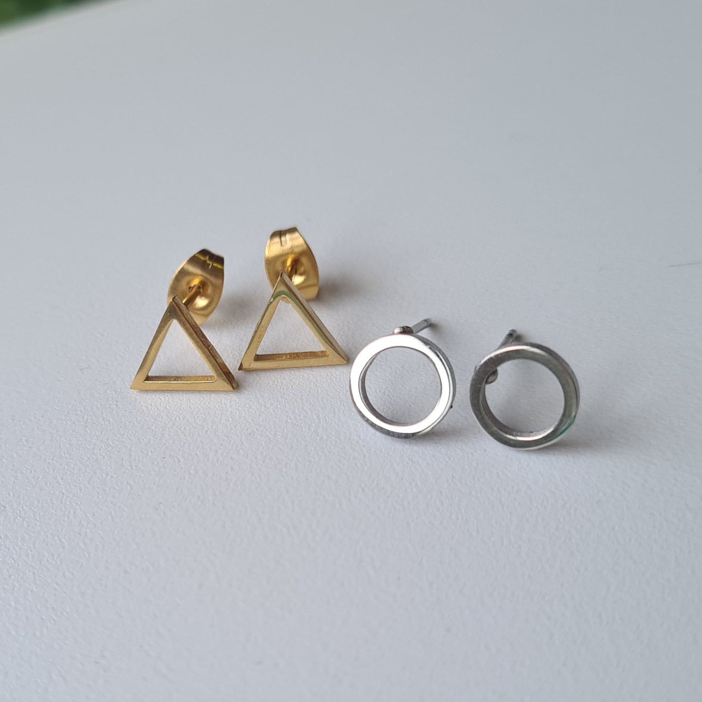 gold rose gold silver black plated triangle circle studs earrings minimal geometric daily wear studs