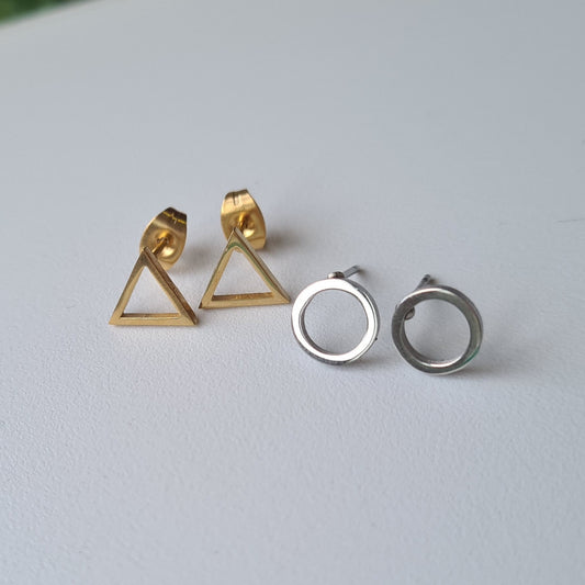 gold rose gold silver black plated triangle circle studs earrings minimal geometric daily wear studs