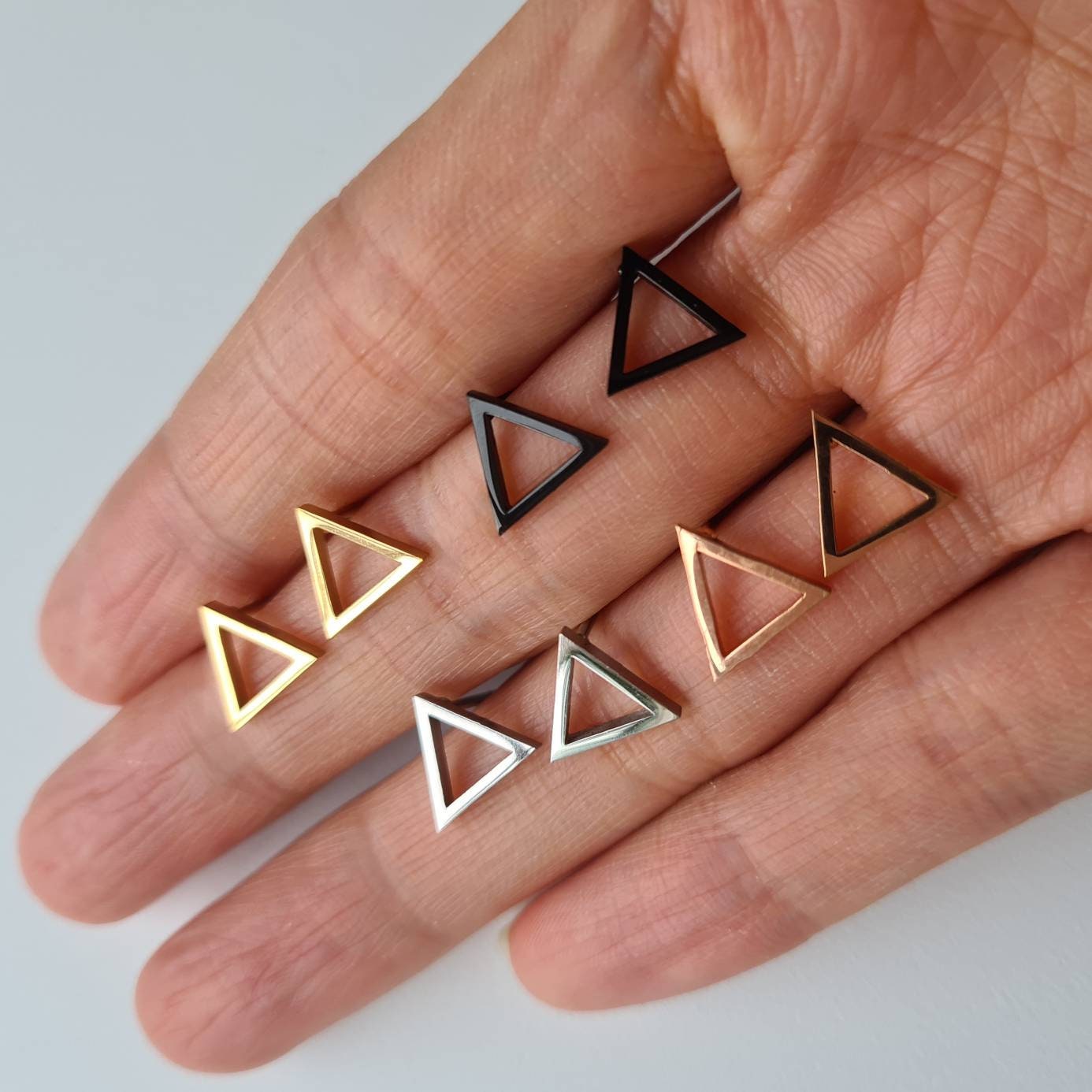 gold rose gold silver black plated triangle circle studs earrings minimal geometric daily wear studs