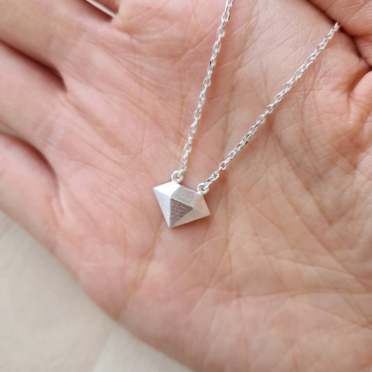 925 Sterling Silver 3D Geometric Diamond Necklace Pendant