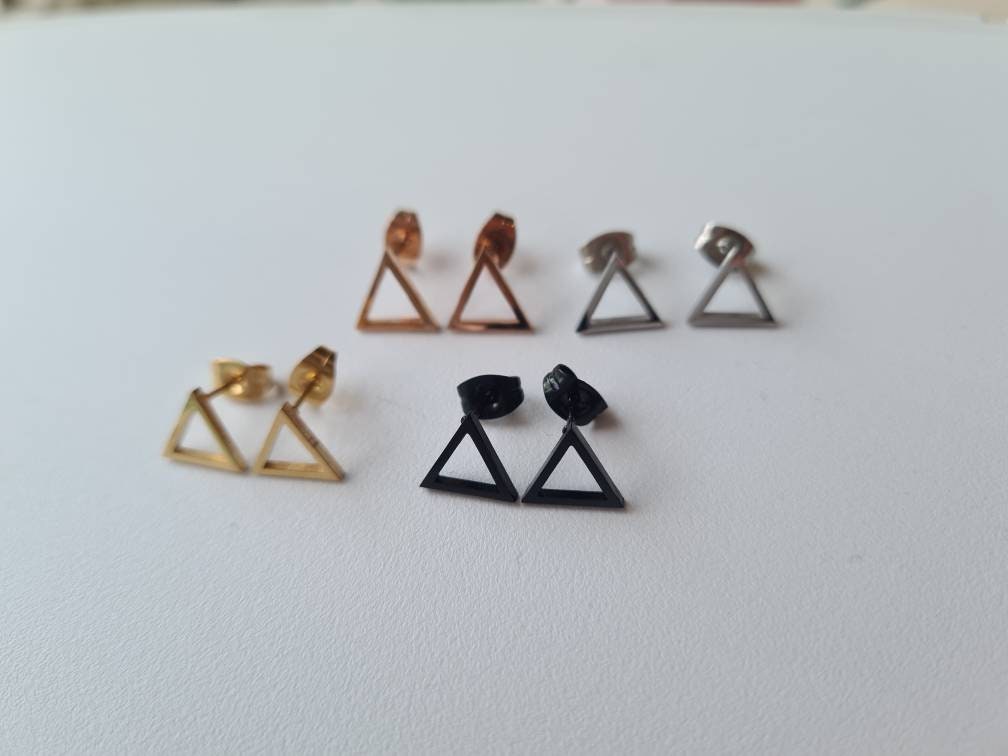 gold rose gold silver black plated triangle circle studs earrings minimal geometric daily wear studs