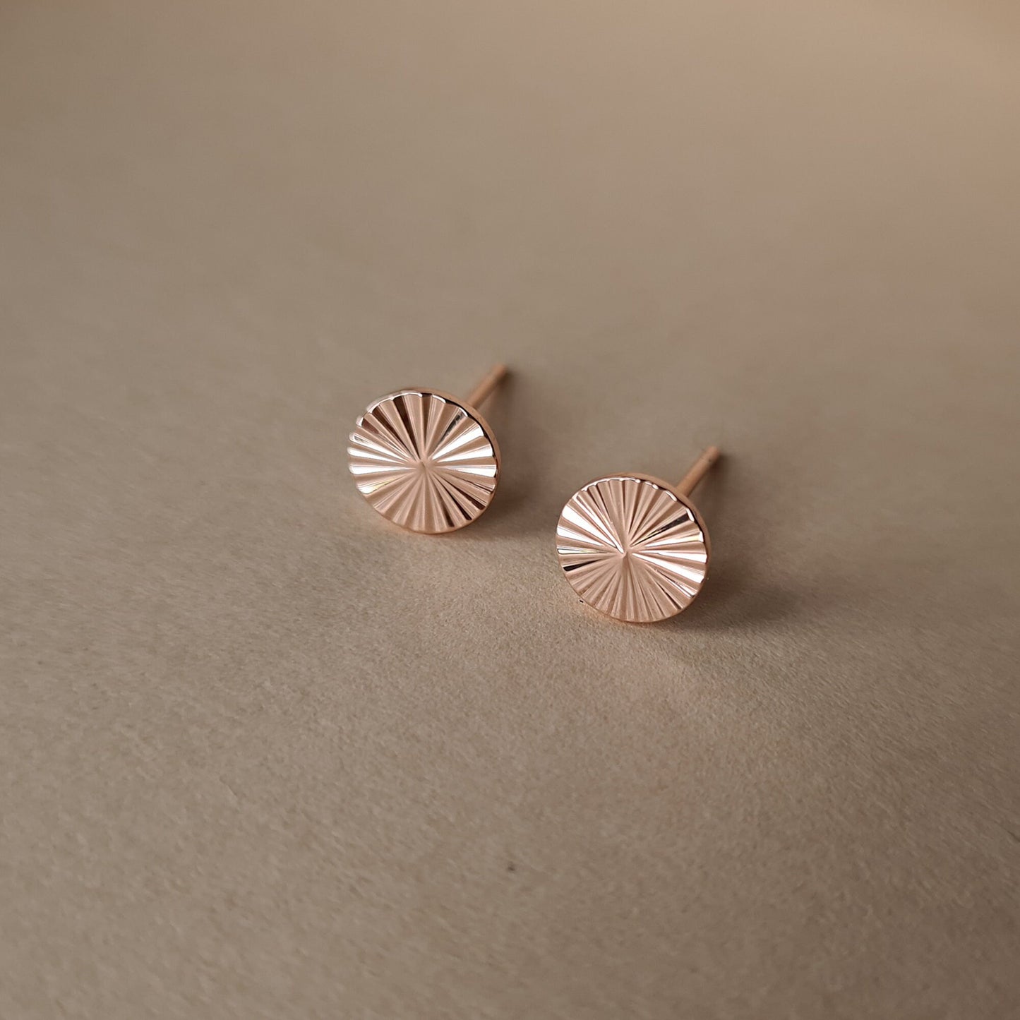 Rose gold plated sterling silver geometric sunray  ray of sunlight studs earrings