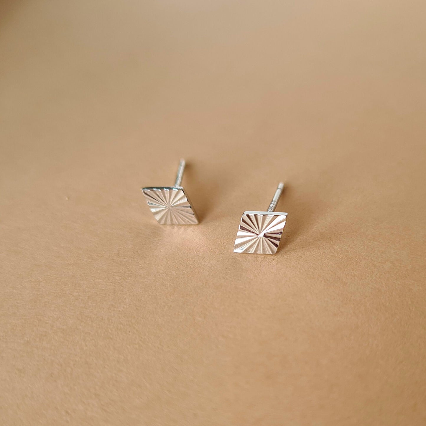 Rose gold plated sterling silver geometric sunray  ray of sunlight studs earrings