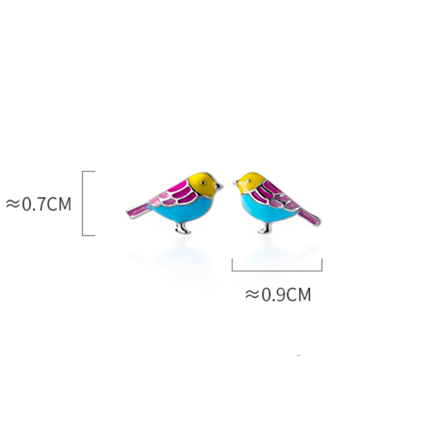 925 sterling silver enamel multiple coloured bird studs earrings blue yellow pink enamel parrot earrings tropical bird parrot earrings