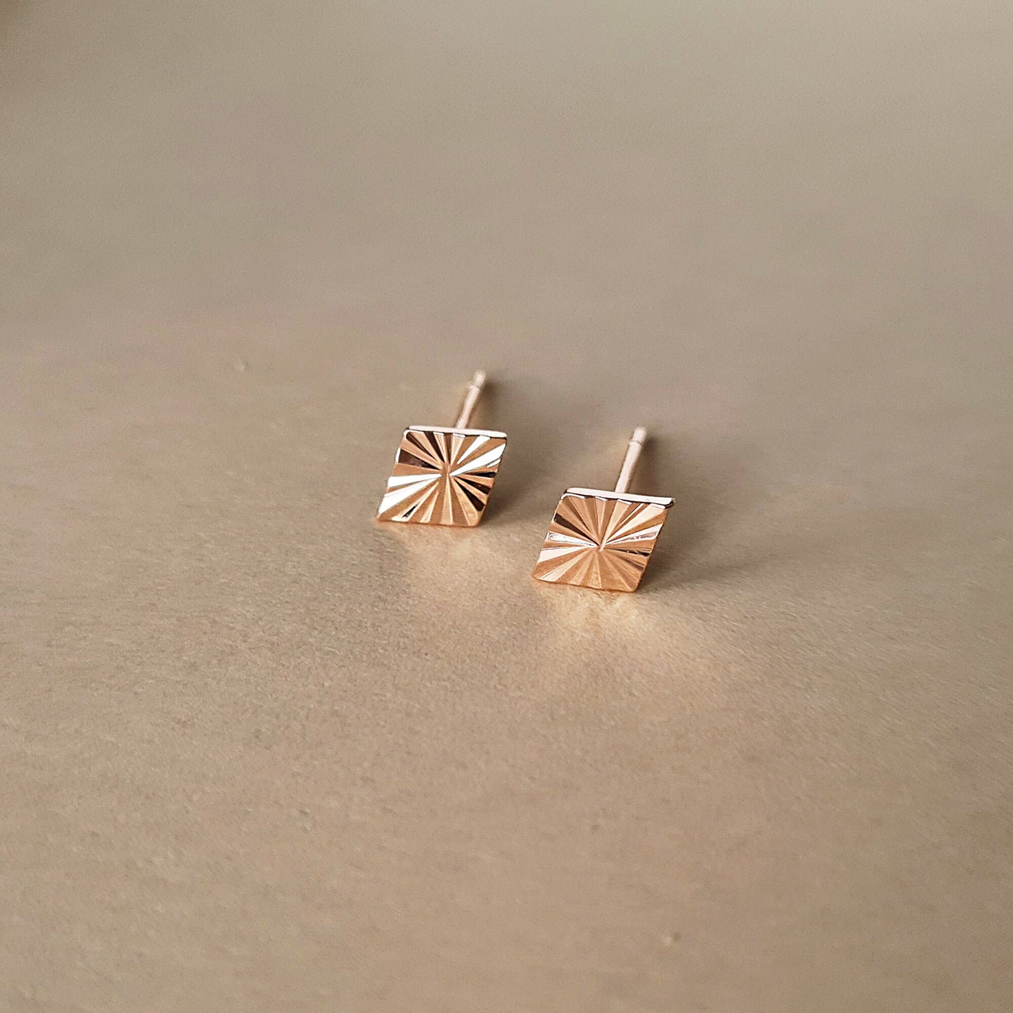 Rose gold plated sterling silver geometric sunray  ray of sunlight studs earrings