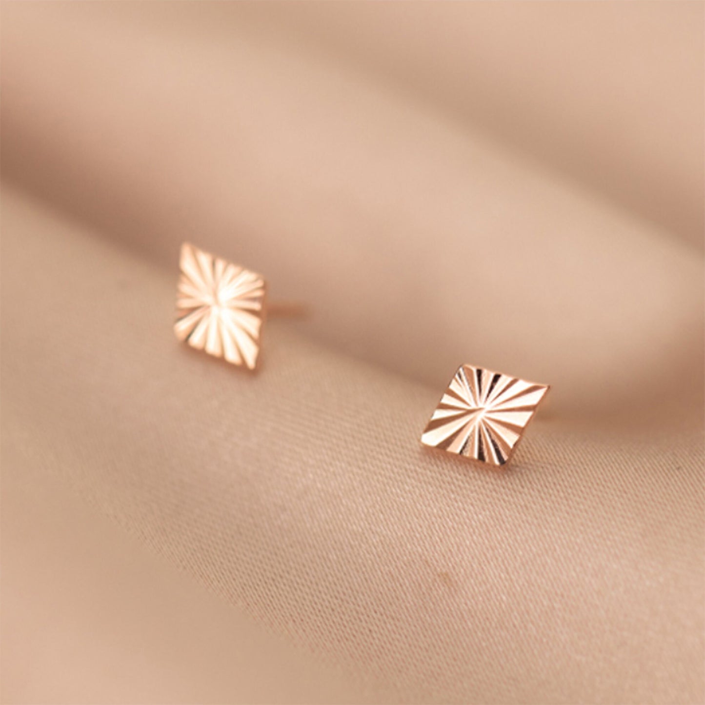 Rose gold plated sterling silver geometric sunray  ray of sunlight studs earrings