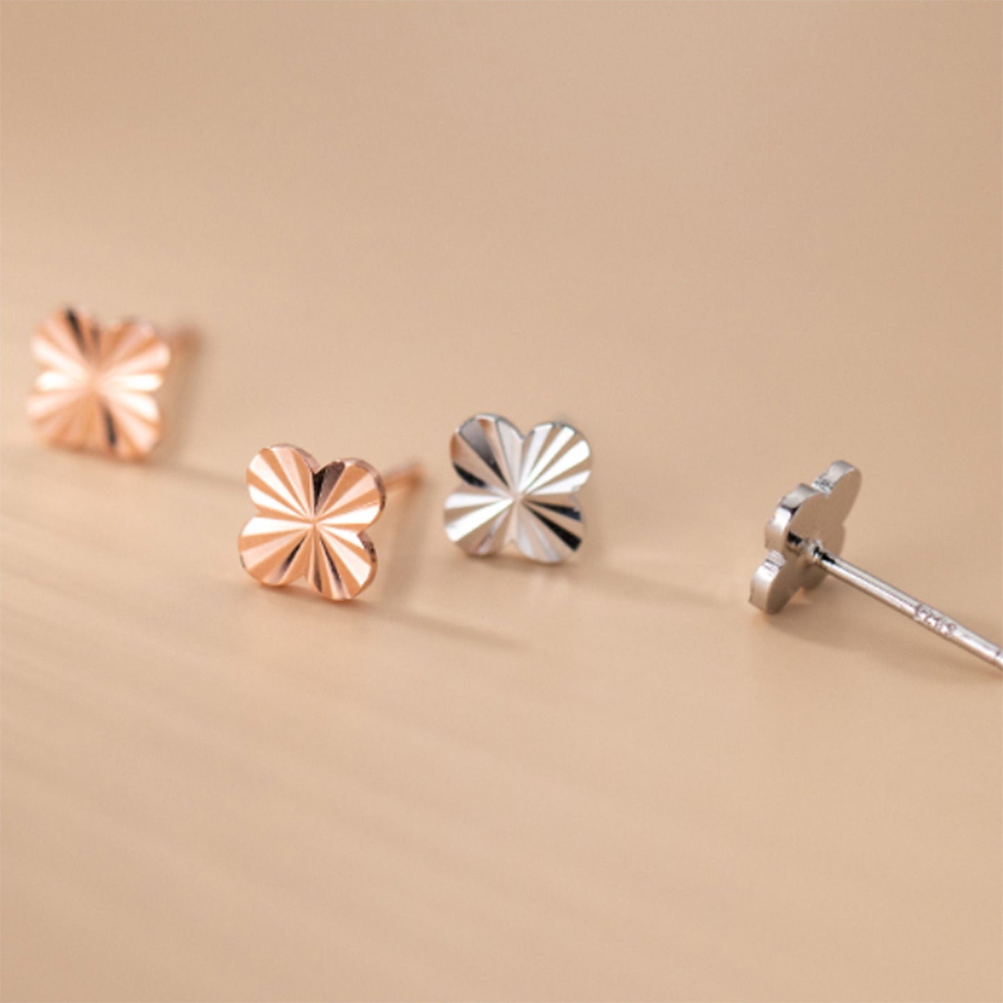 Rose gold plated sterling silver geometric sunray  ray of sunlight studs earrings