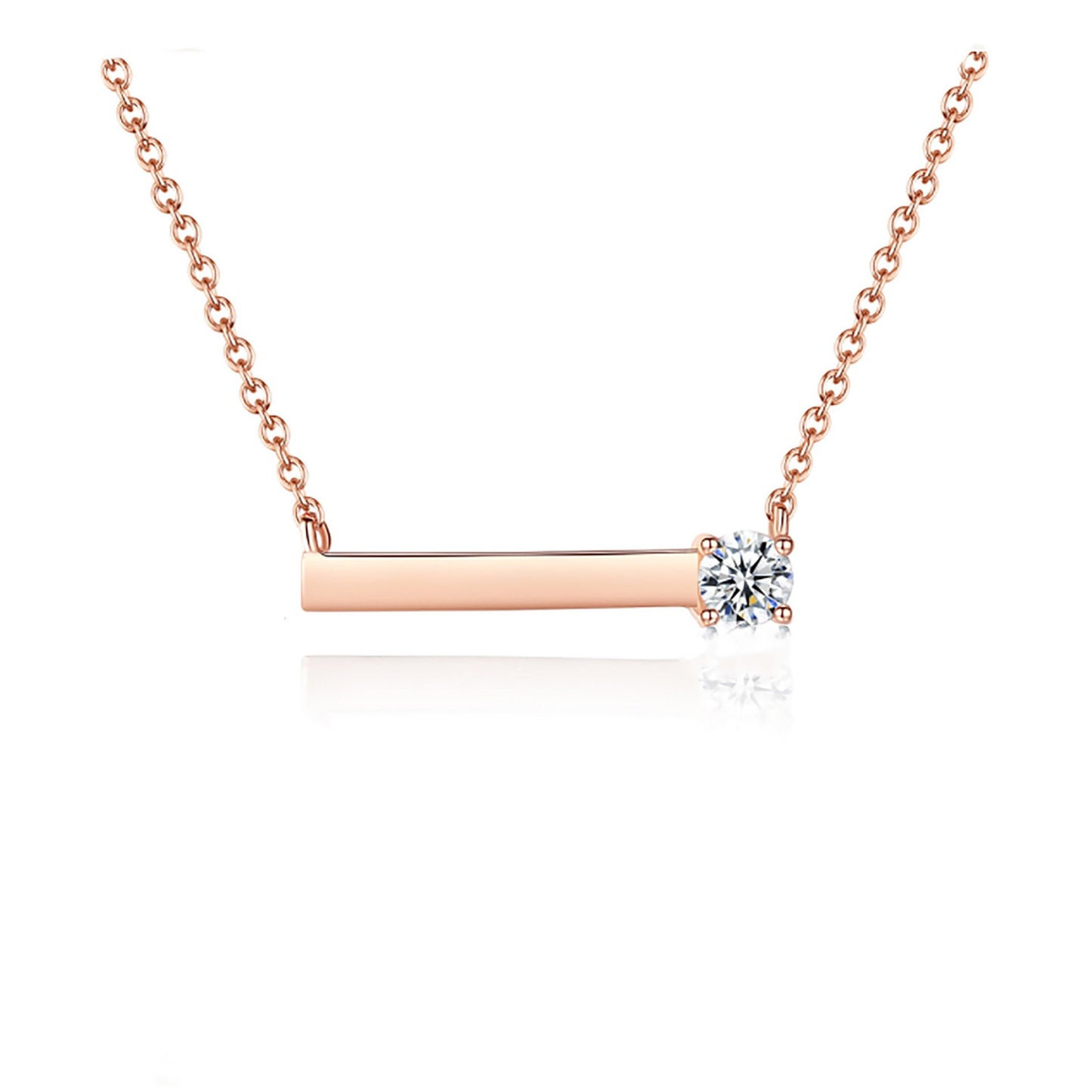 Rose Gold Plated Sterling Silver Mini Bar with CZ Crystal Necklace