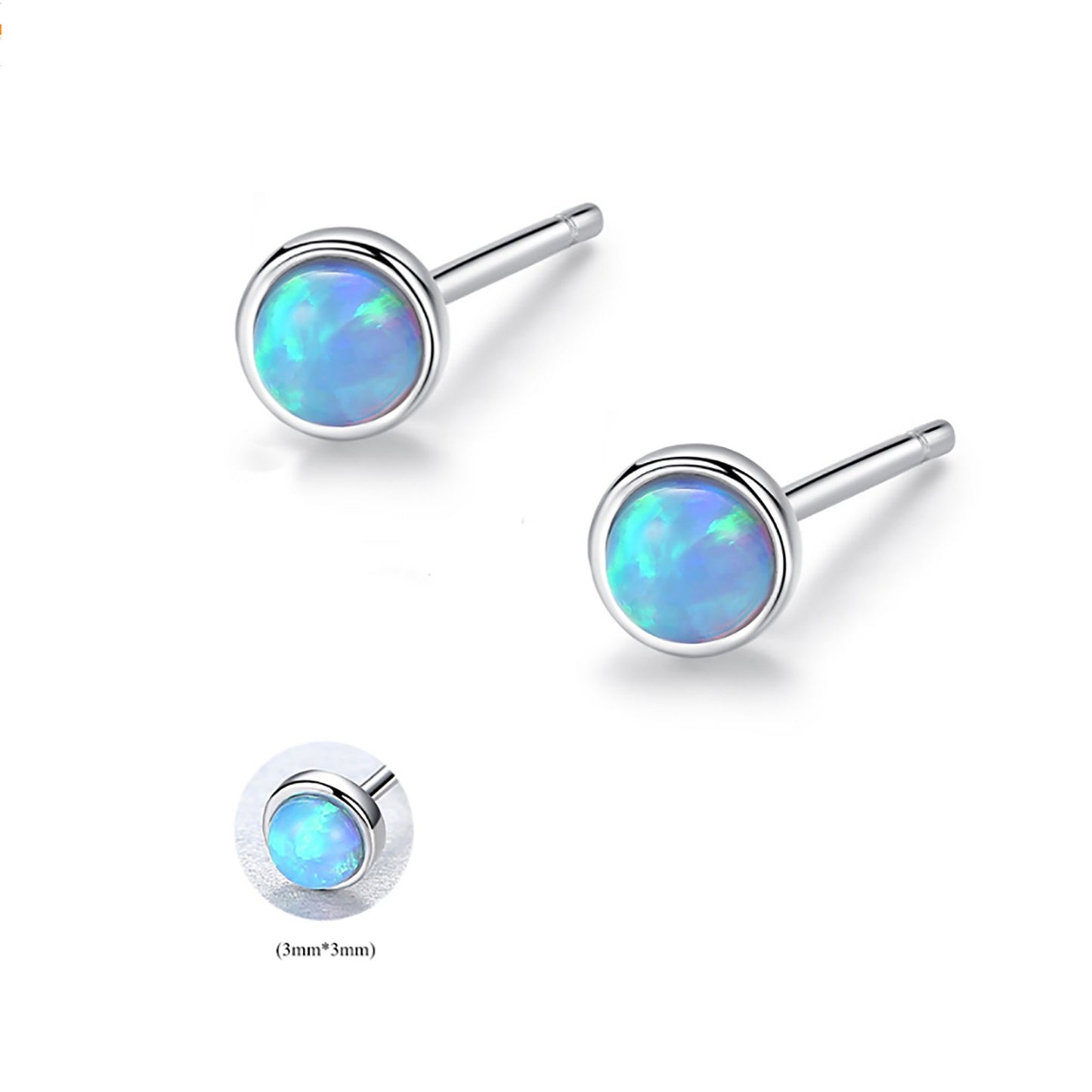 Sterling silver mini lab opal stud earrings in green blue and white gemstone tiny studs