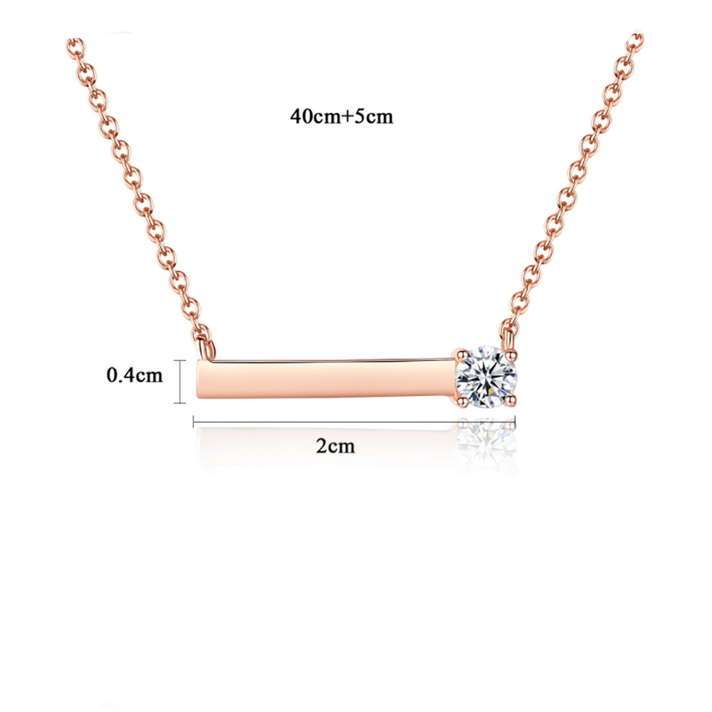 Rose gold plated sterling silver mini bar with CZ crystal necklace pendant minimum