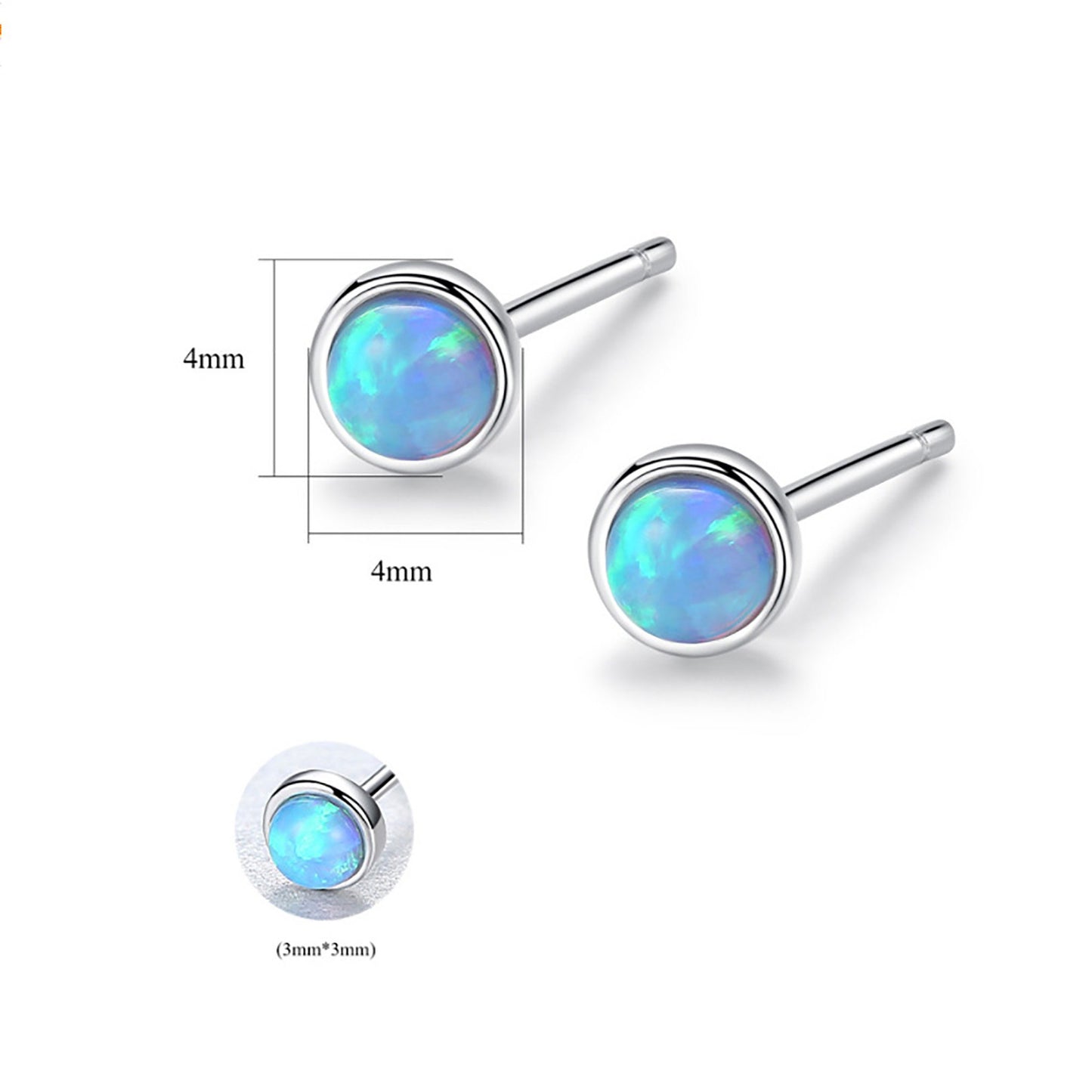 Sterling silver mini lab opal stud earrings in green blue and white gemstone tiny studs