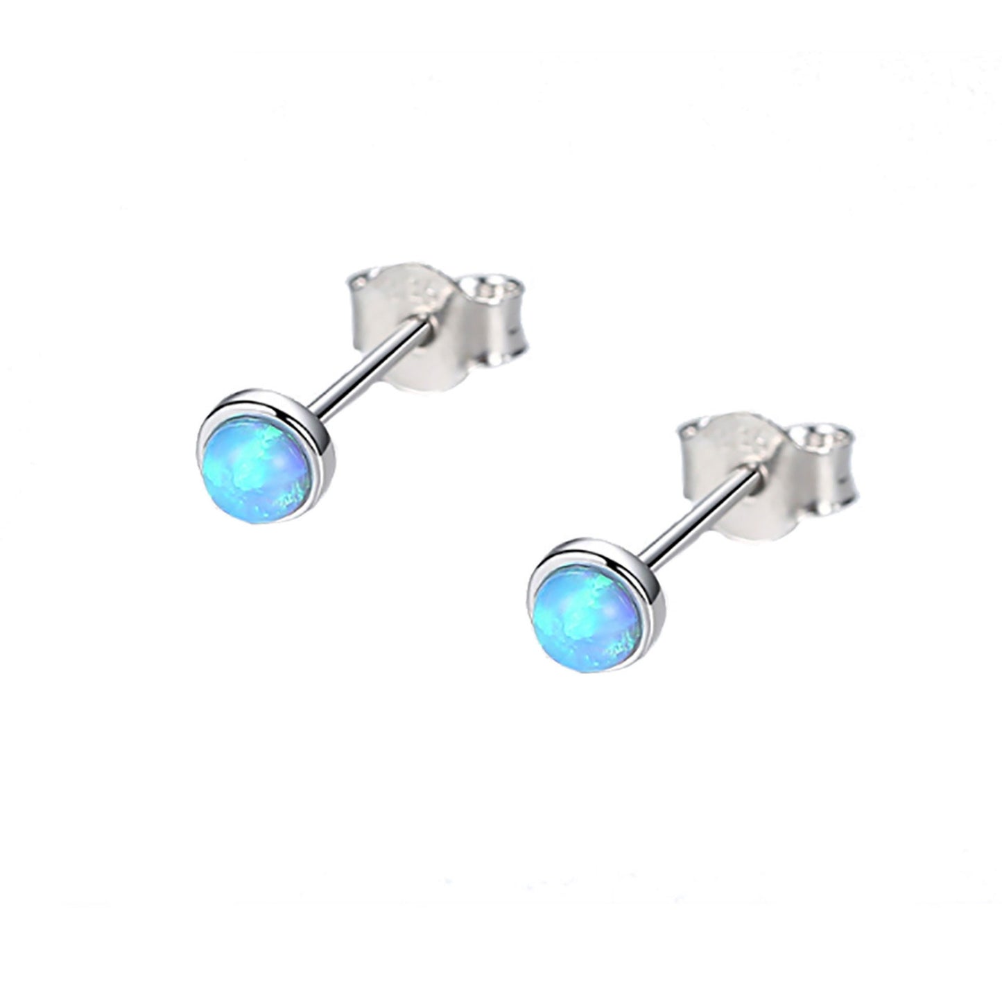 Sterling silver mini lab opal stud earrings in green blue and white gemstone tiny studs