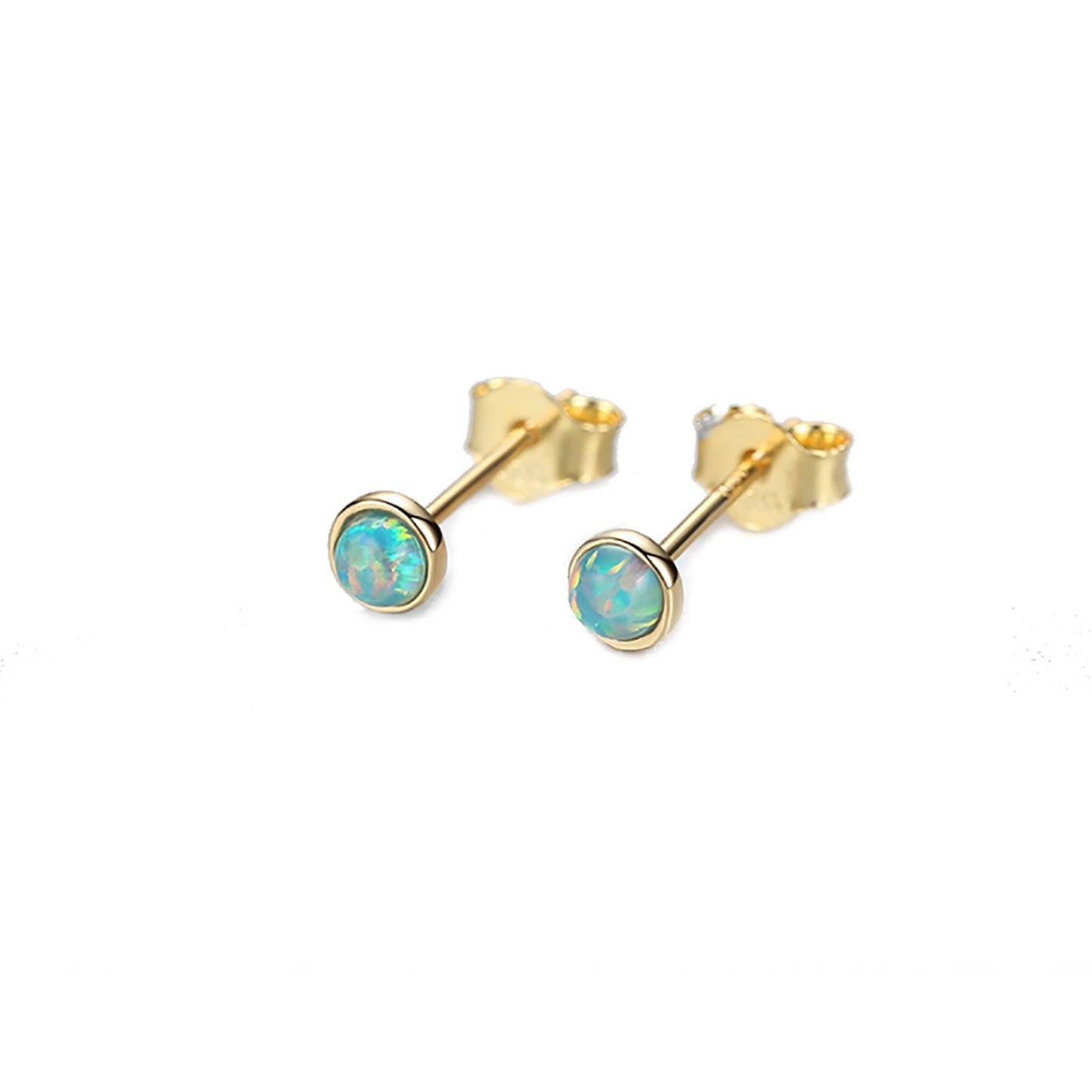 Sterling silver mini lab opal stud earrings in green blue and white gemstone tiny studs