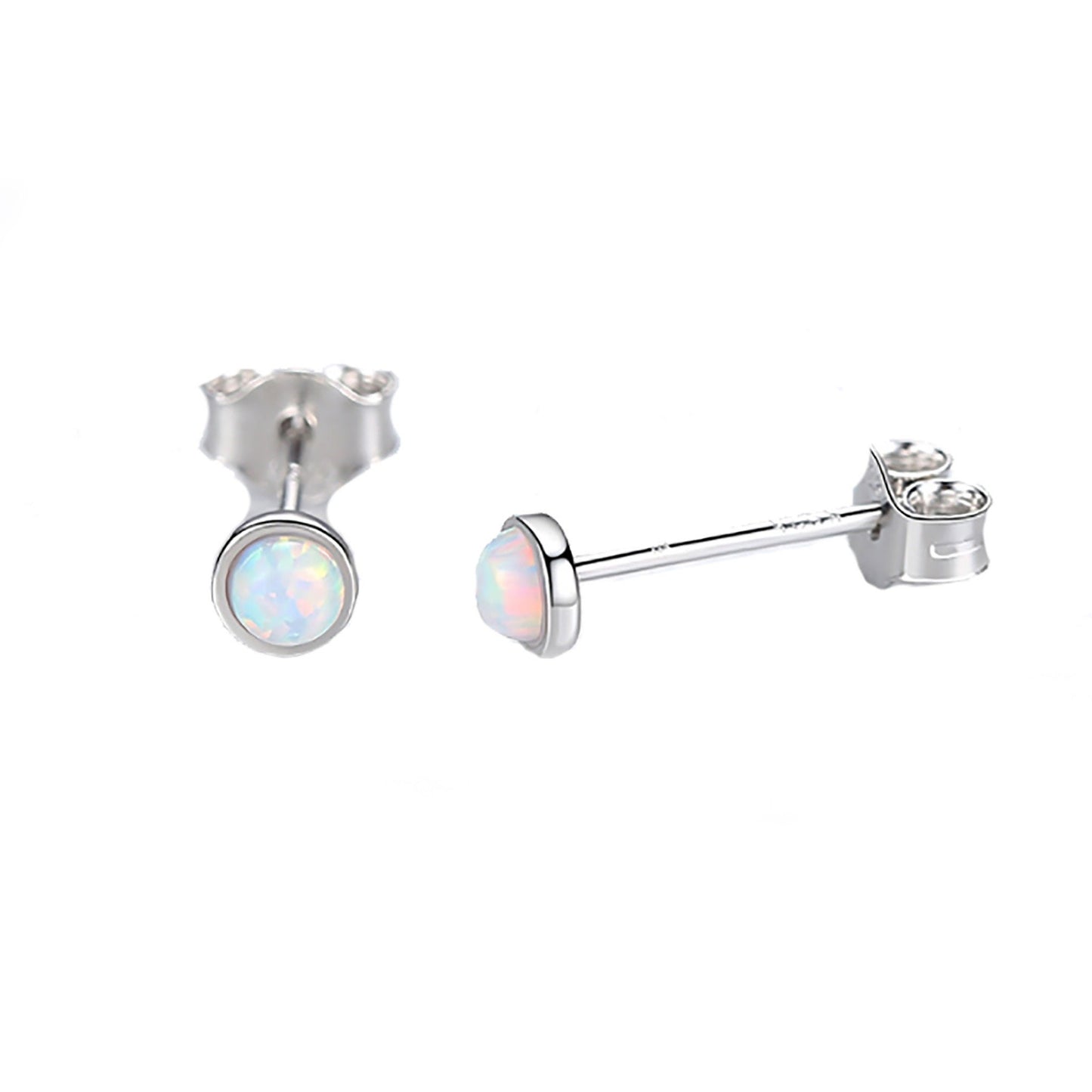 Sterling silver mini lab opal stud earrings in green blue and white gemstone tiny studs