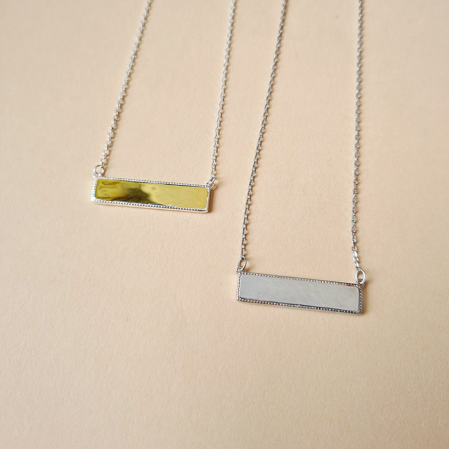 925 sterling silver classic reversible gold and silver bar necklace