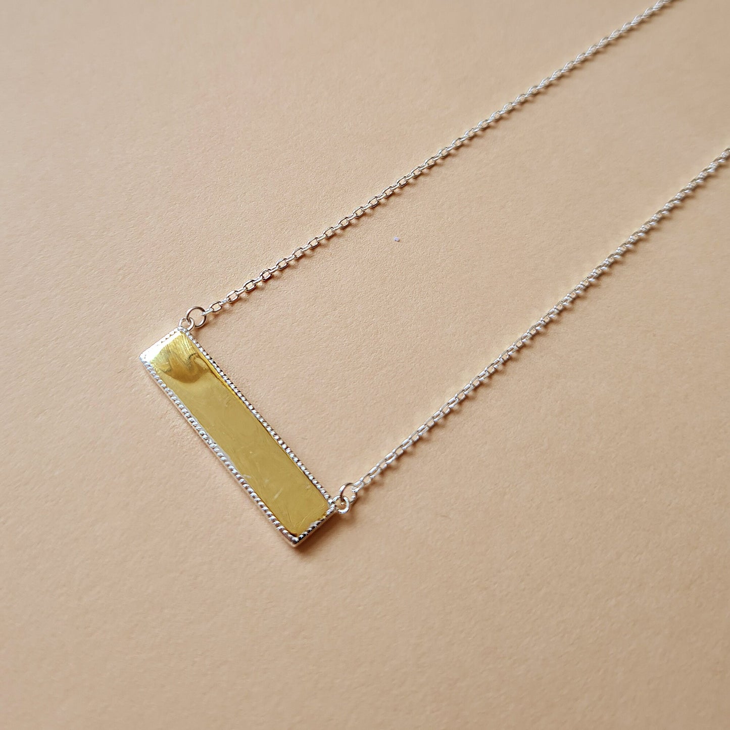 925 sterling silver classic reversible gold and silver bar necklace