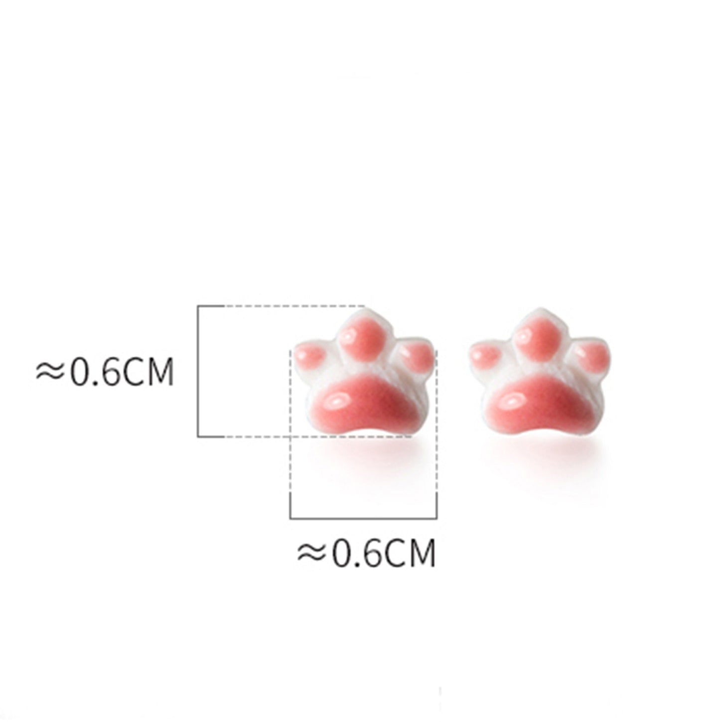 White Pink Cat Pawprint Cat Paw Clay Studs Earrings Silver Post Cat Lover