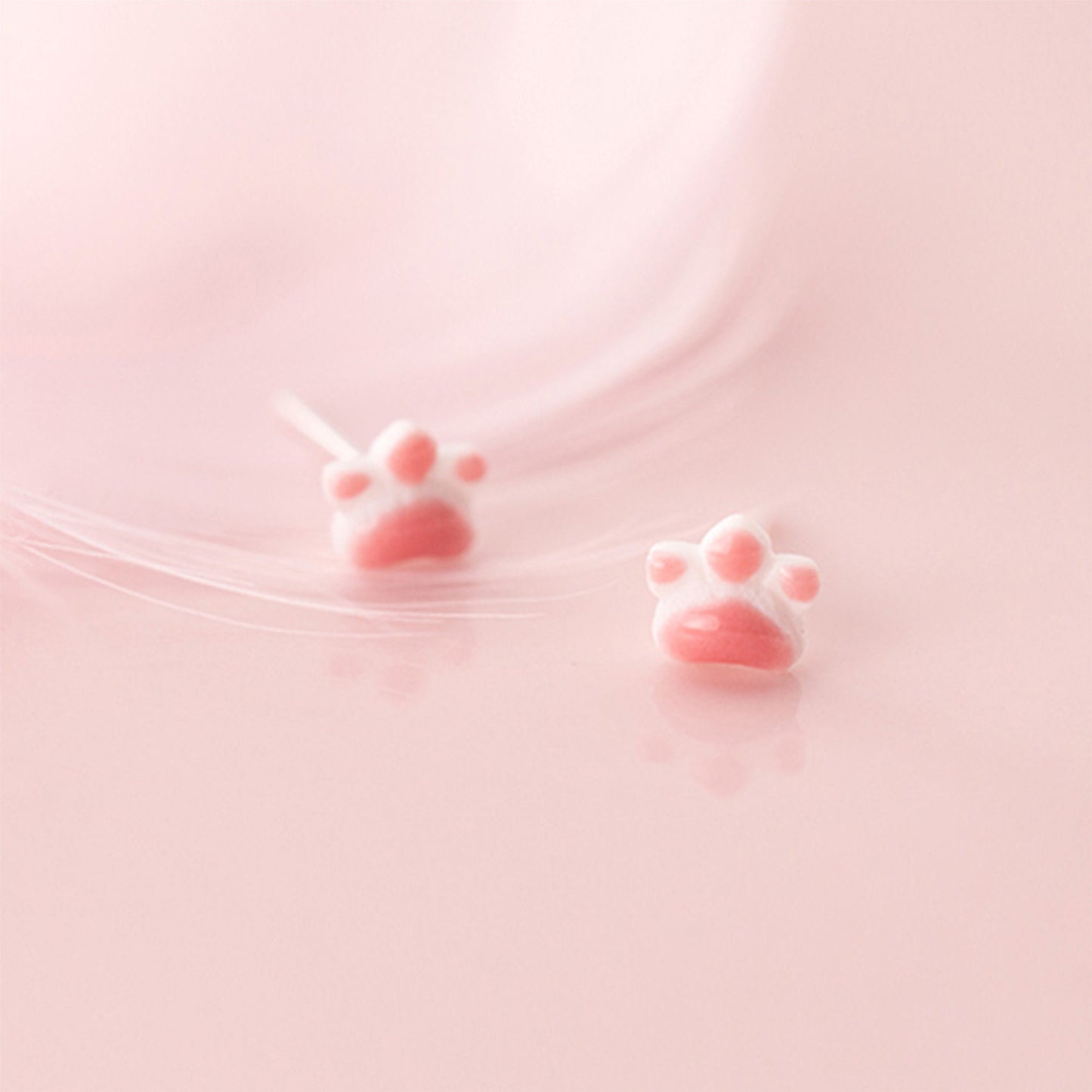 White Pink Cat Pawprint Cat Paw Clay Studs Earrings Silver Post Cat Lover