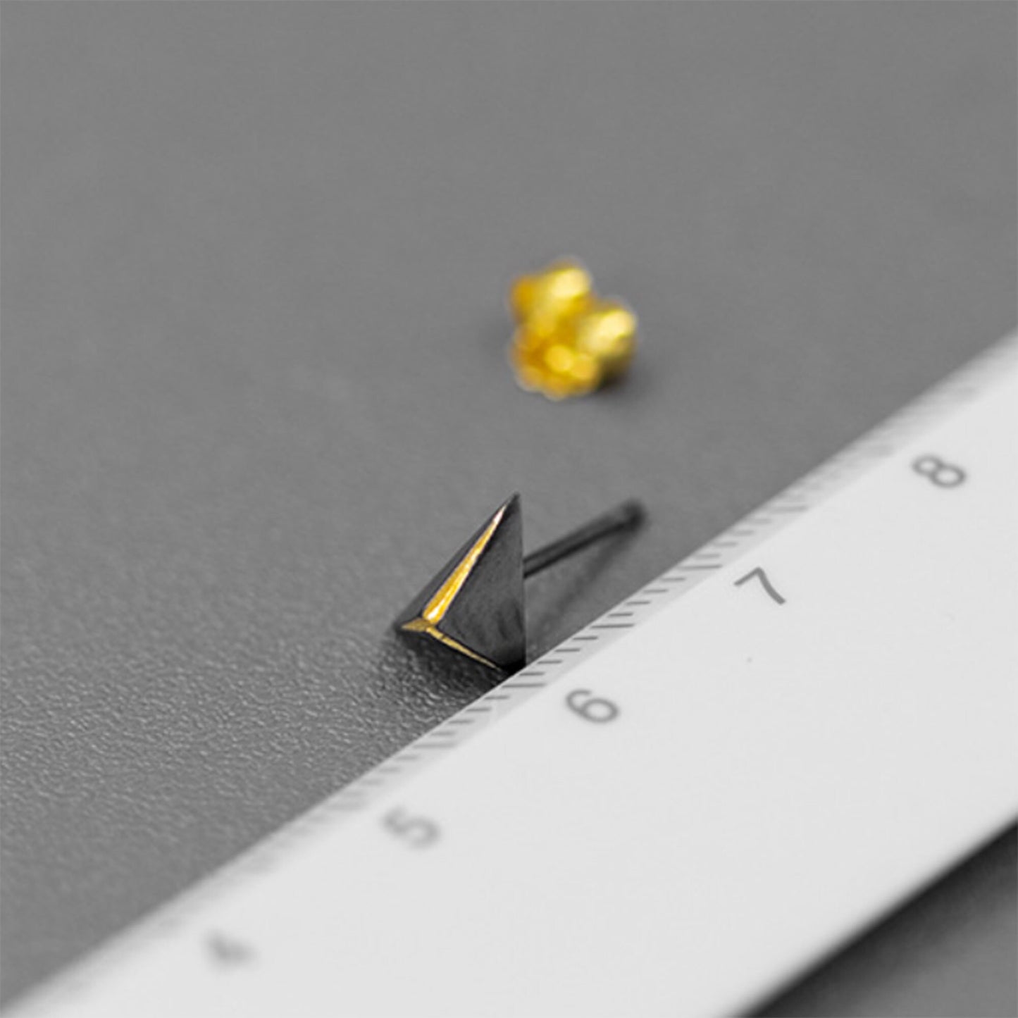 oxidised black sterling silver Triangle Scarred Gold Line Stud Earrings Kintsugi jewellery