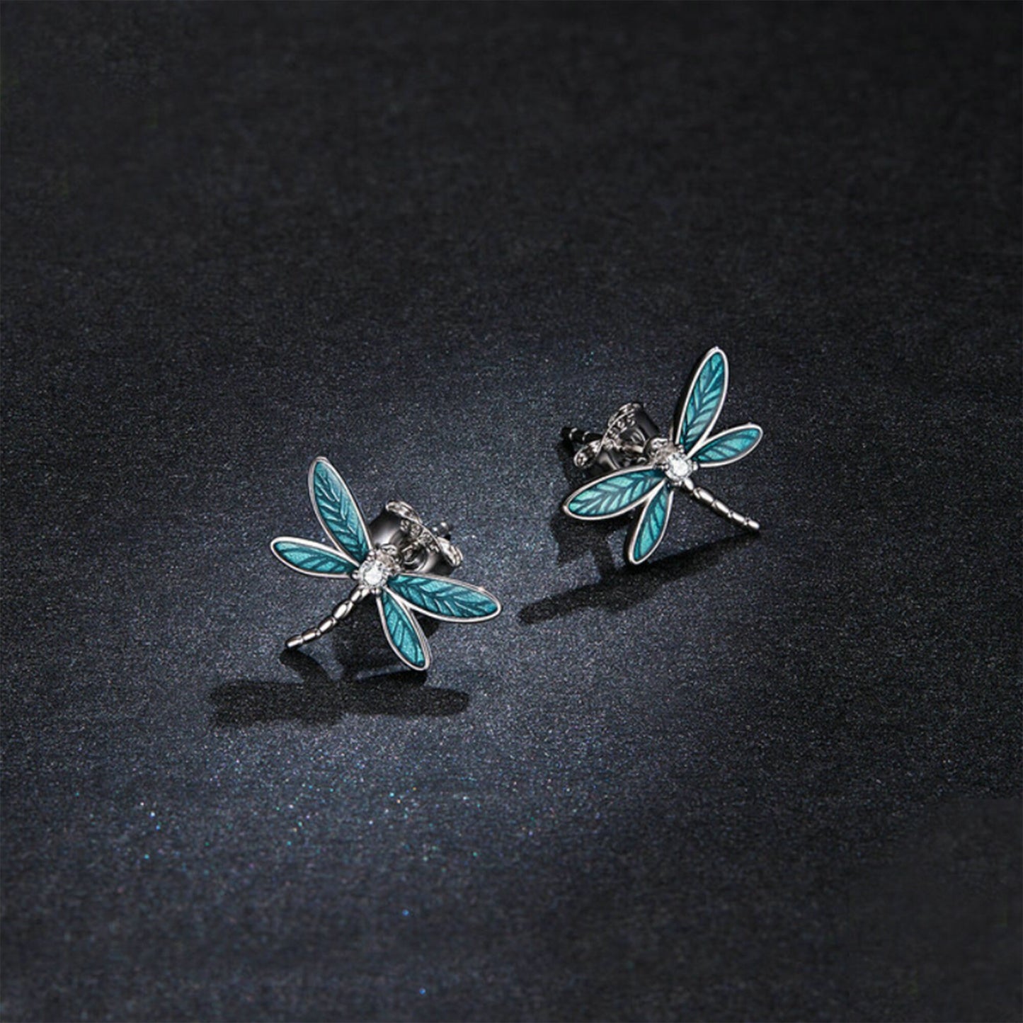 925 Sterling Silver Blue Enamel Dragonfly Studs Earrings Insects Libelle