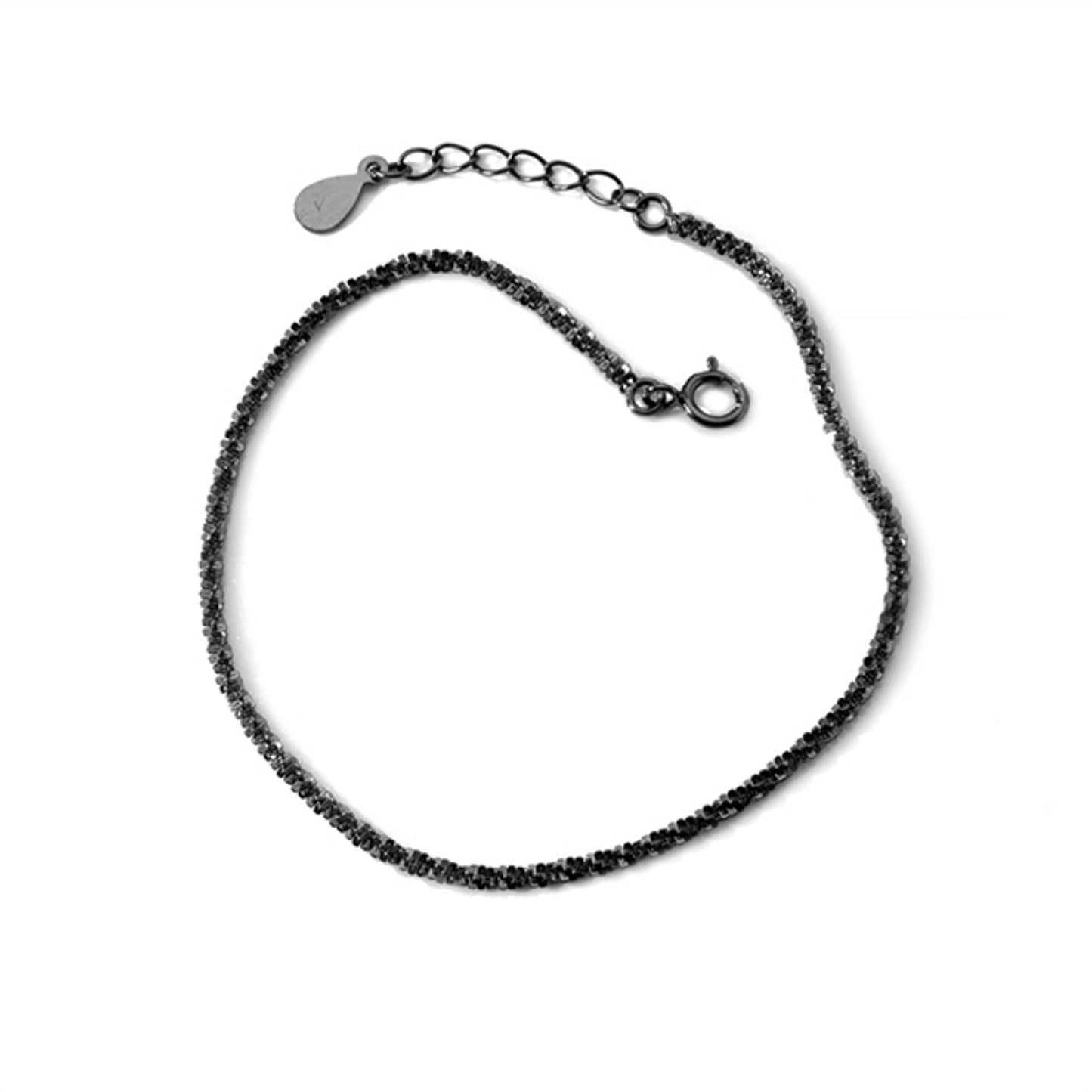 925 Sterling Silver Shimmering Fine Link Chain Bracelet Delicate Minimal Silver Gold Black Rope Bracelet